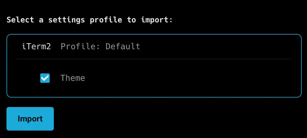Select a settings profile to import